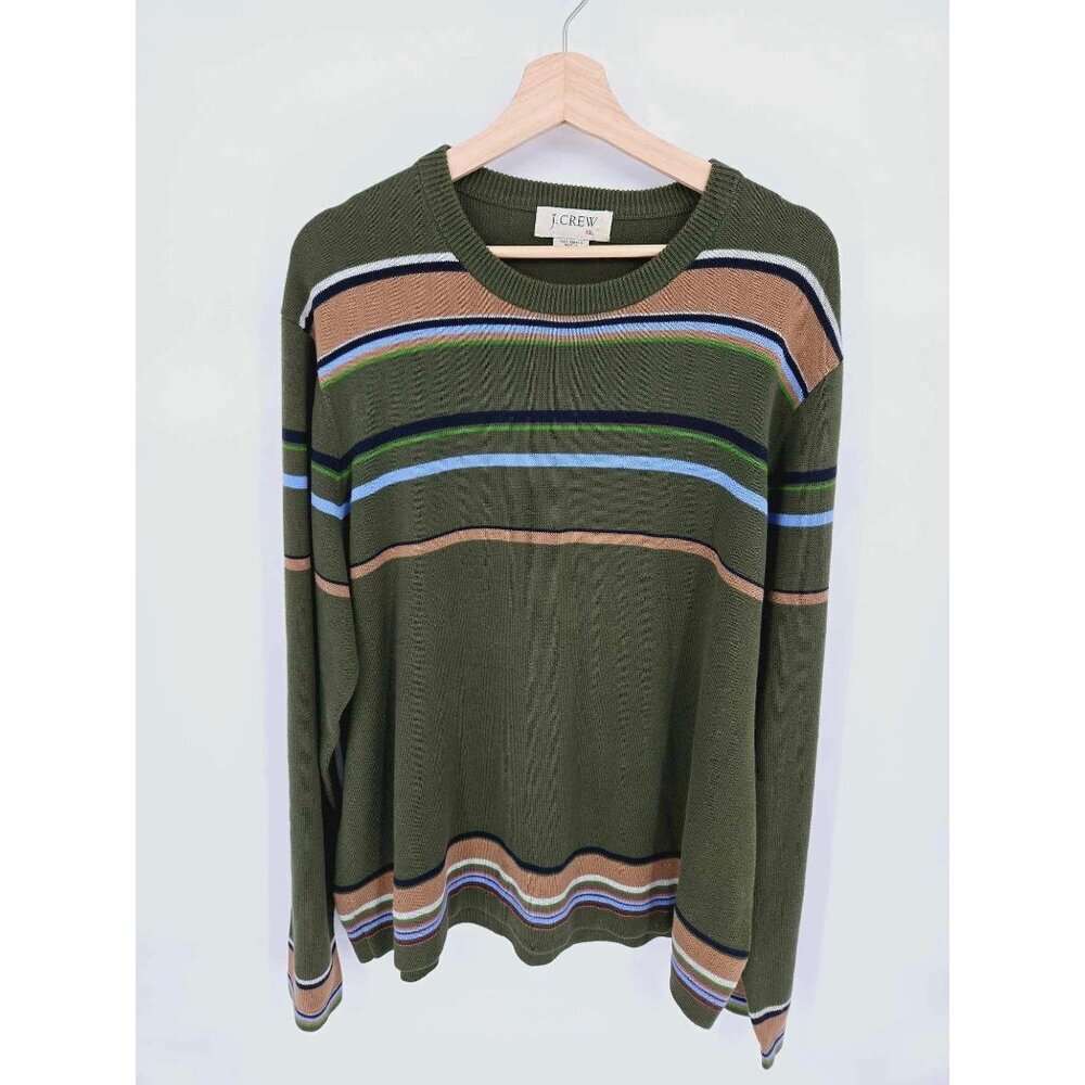 J. Crew Men's Green Vintage Knit Striped Sweater Size XXL - Picture 1 of 6